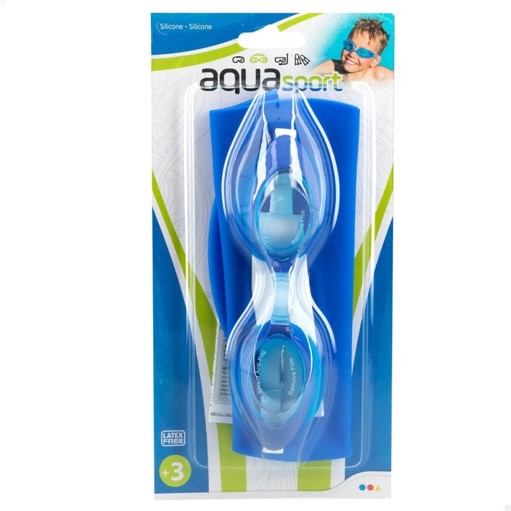 Καπέλο και γυαλιά κολύμβησης AquaSport Μπλε Παιδικά Πλαστική ύλη (12 Μονάδες)