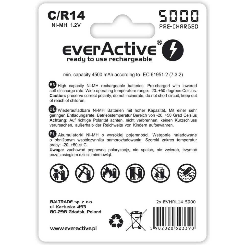 Επαναφορτιζόμενες Μπαταρίες EverActive EVHRL14-5000 1,2 V