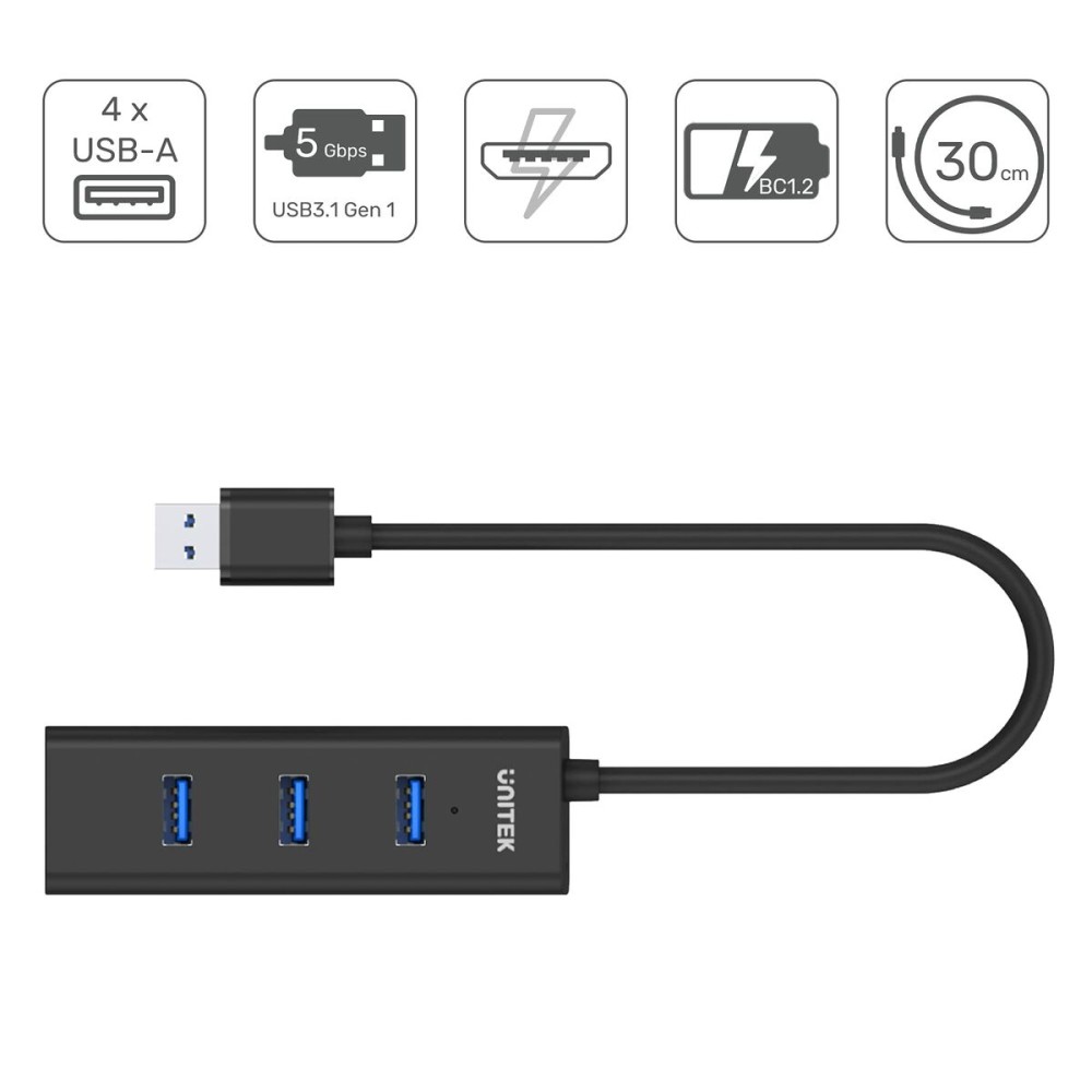 Hub USB 4 Θύρες Unitek Y-3089 Μαύρο