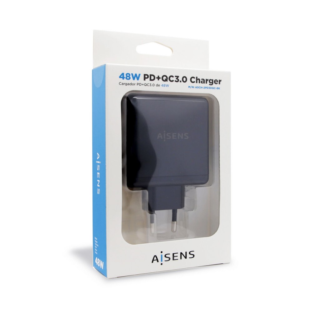 Φορτιστής USB Τοίχου Aisens ASCH-2PD30QC-BK 48 W Μαύρο USB-C