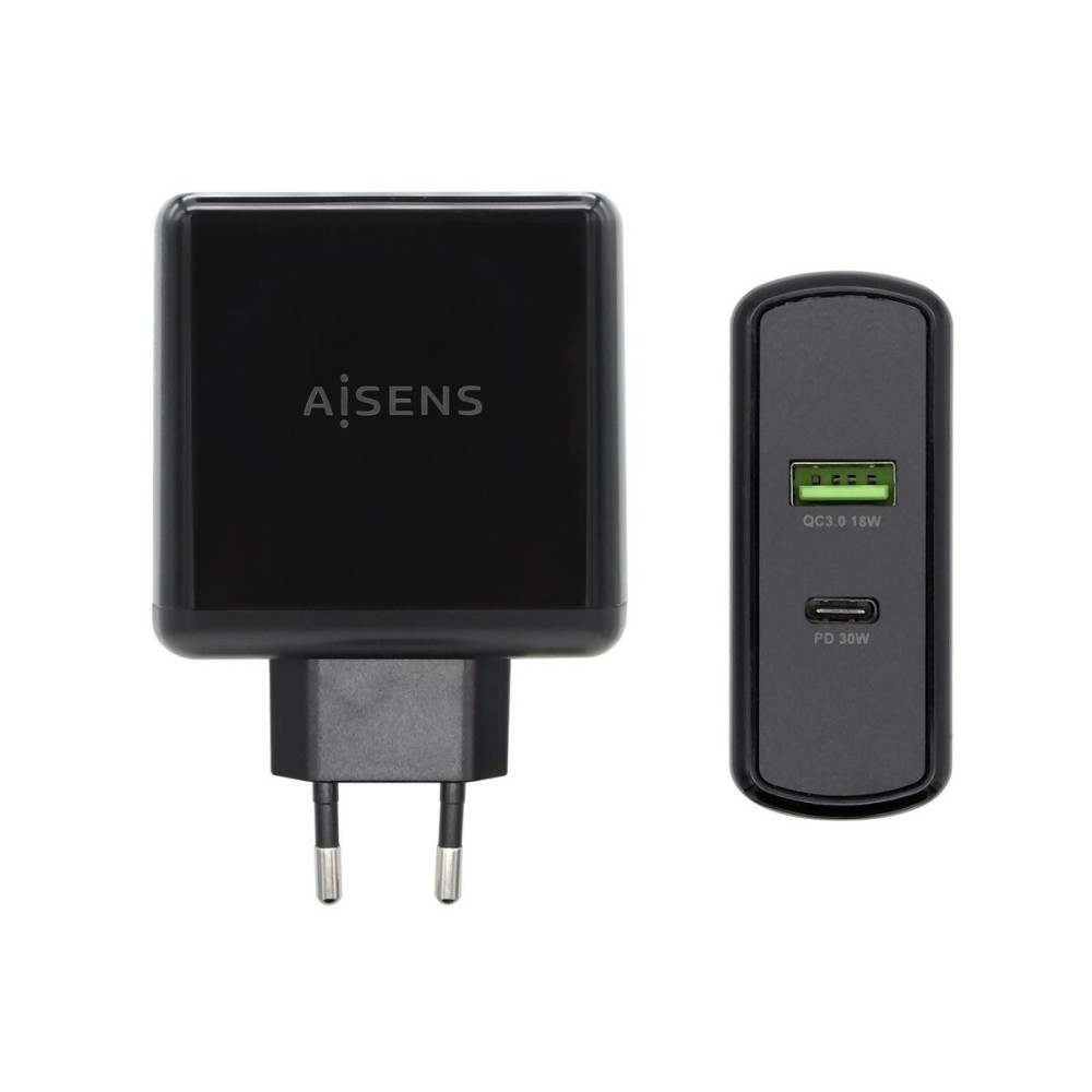 Φορτιστής USB Τοίχου Aisens ASCH-2PD30QC-BK 48 W Μαύρο USB-C