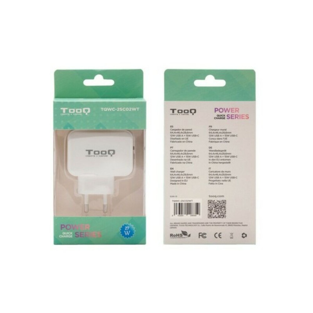 Φορτιστής USB Τοίχου TooQ TQWC-2SC02WT Λευκό 27 W