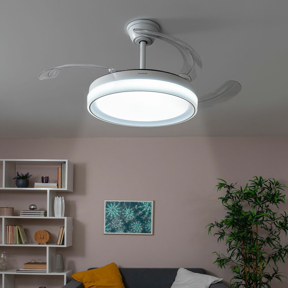 Ανεμιστήρας Οροφής με Φωτισμό LED και 4 Αναδιπλούμενα Φτερά Blalefan InnovaGoods Λευκό 72 W