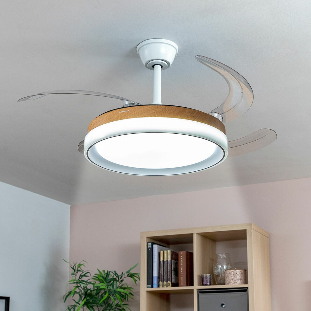 Ανεμιστήρας Οροφής με Φωτισμό LED και 4 Αναδιπλούμενα Φτερά Blalefan InnovaGoods Ξύλο 72 W