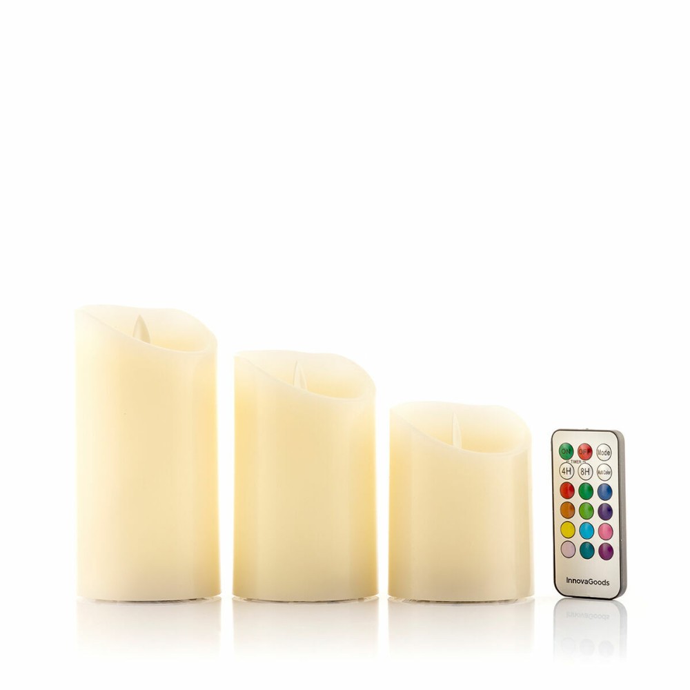 Πολύχρωμα Κεριά LED με Εφέ Φλόγας και Τηλεχειριστήριο Lendles InnovaGoods Λευκό 3 Μονάδες (Ανακαινισμenα A)