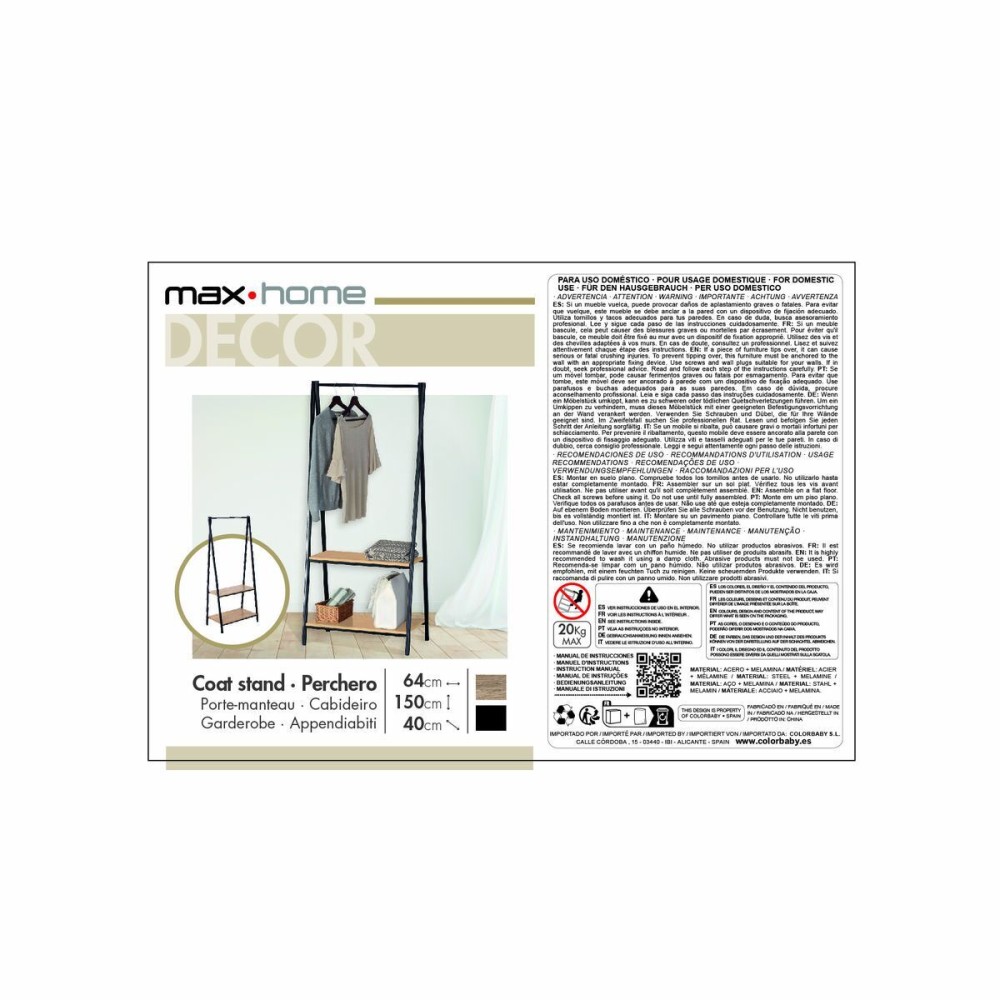 Κρεμάστρα με Ράφι Aktive Μαύρο Χάλυβας (Ανακαινισμenα A)