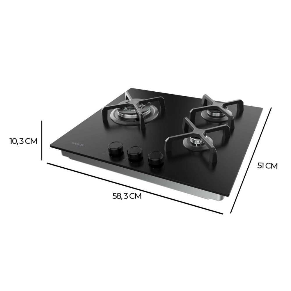 Εστία αερίου Cecotec Bolero Squad G 3400S 3 εστίες 6200W Nano Glass μαύρο χυτοσίδηρο