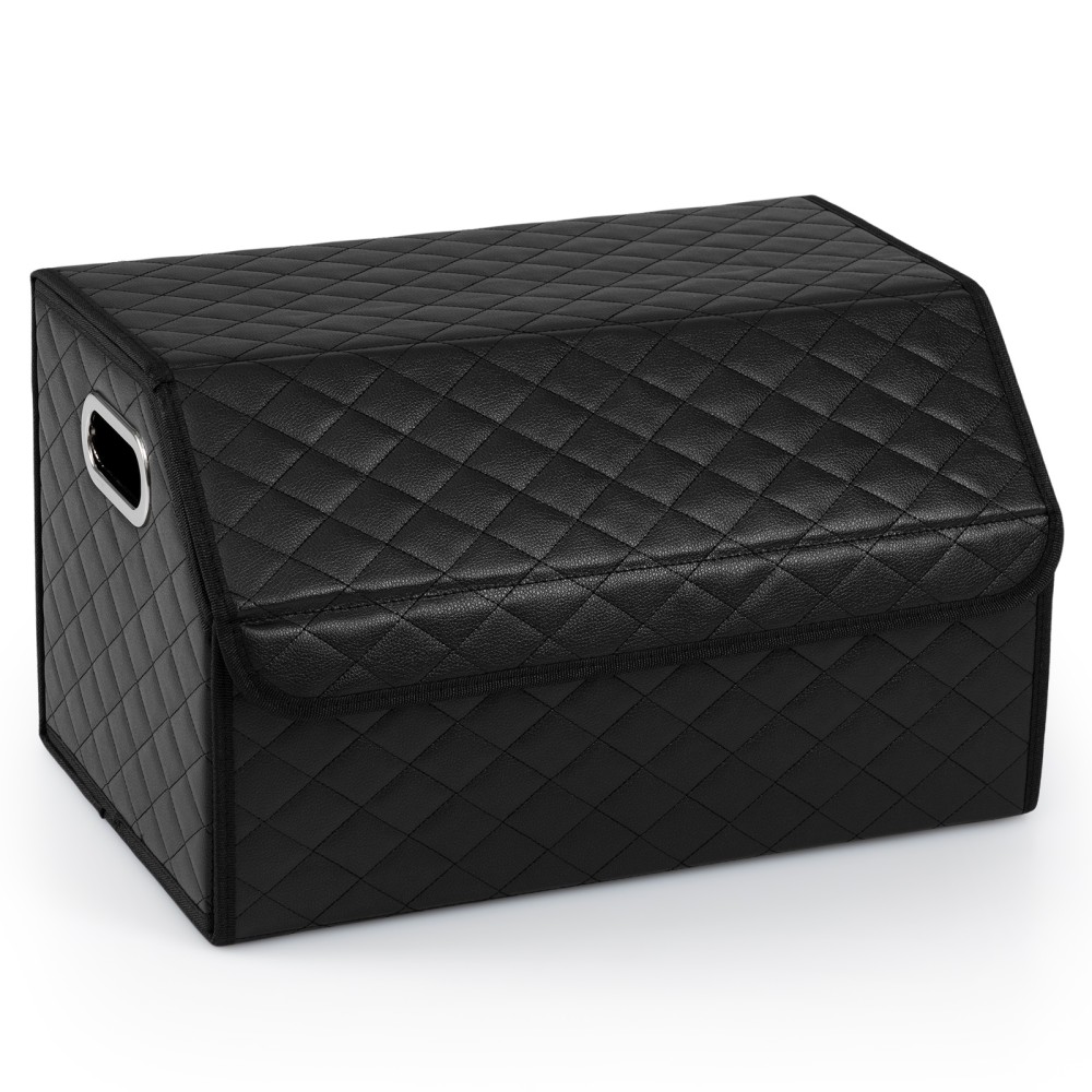 Costway 35L Πτυσσόμενος Οργανωτής Πορτ-μπαγκάζ Αυτοκινήτου από Δέρμα με Καπάκι & Ευέλικτο Διαχωριστικό Καπιτονέ AX10016HF