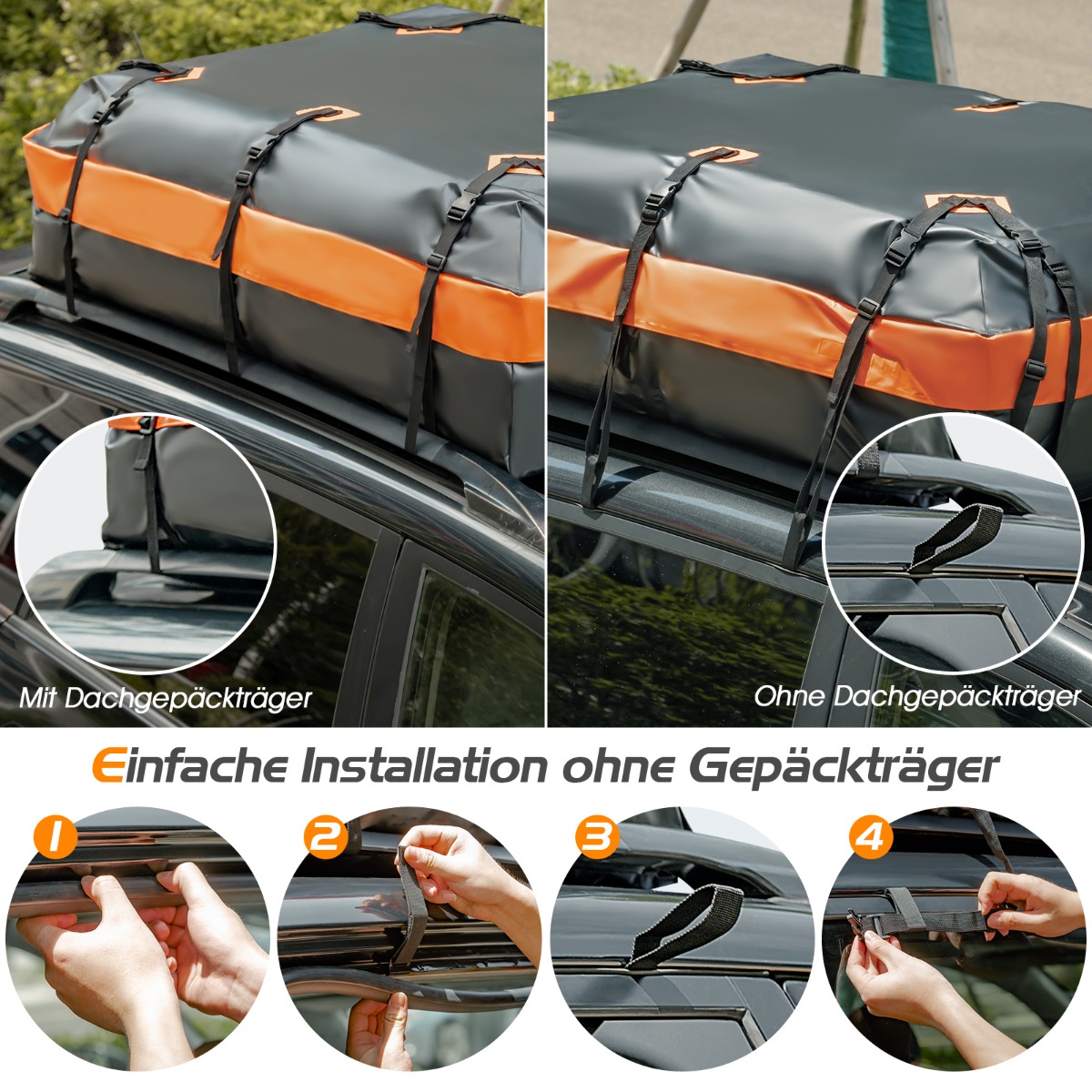 Costway Αδιάβροχη Μπαγκαζιέρα με χωρητικότητα 600 L για Όλα τα Οχήματα 132x100x43cm Μαύρο+Πορτοκαλί BG51853OR