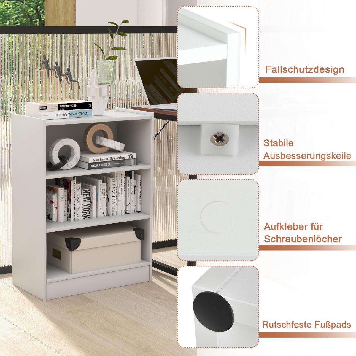 Costway Λευκή Βιβλιοθήκη 3 Επιπέδων 50 x 30 x 75 cm CB10458WH