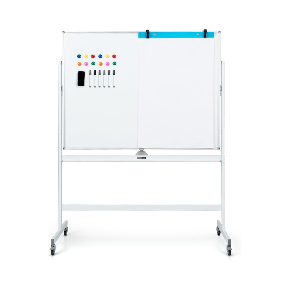 Costway Διπλής Όψης Πίνακας Whiteboard με Ρυθμιζόμενο Ύψος και Αξεσουάρ CB10566WH