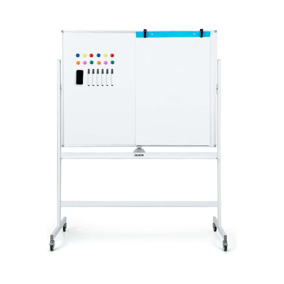 Costway Διπλής Όψης Πίνακας Whiteboard με Ρυθμιζόμενο Ύψος και Αξεσουάρ CB10566WH