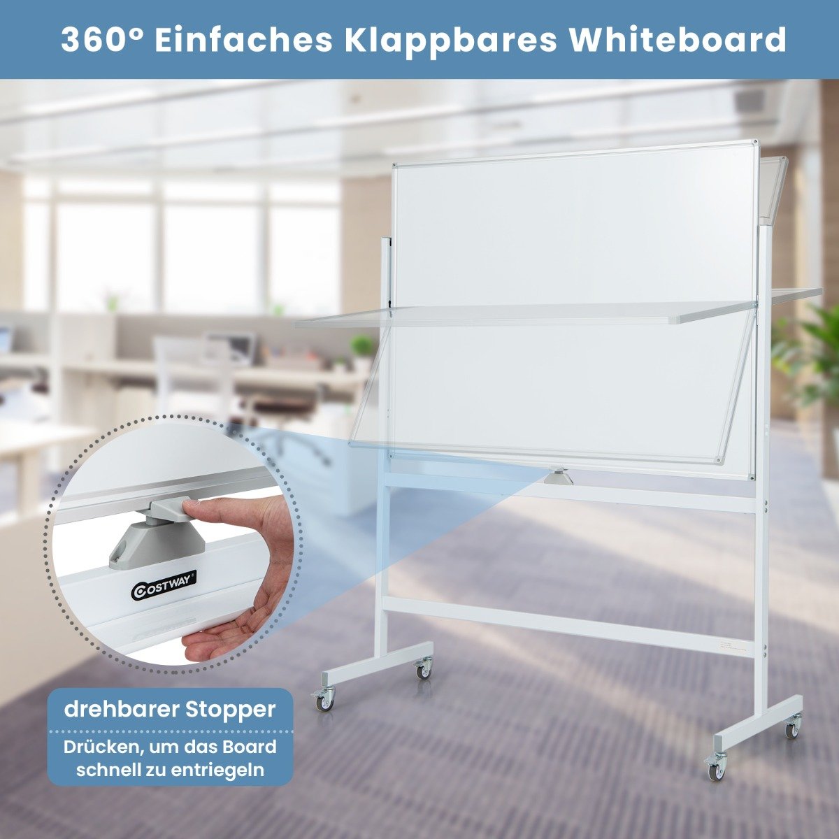 Costway Διπλής Όψης Πίνακας Whiteboard με Ρυθμιζόμενο Ύψος και Αξεσουάρ CB10566WH