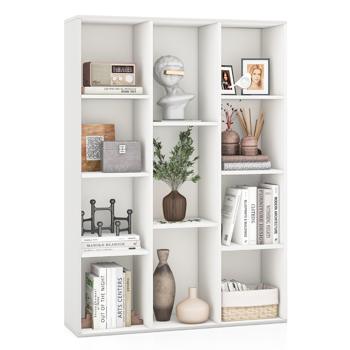 Costway Ράφι βιβλιοθήκης με 11 θέσεις Λευκό 74 x 24 x 106 cm CB10703WH