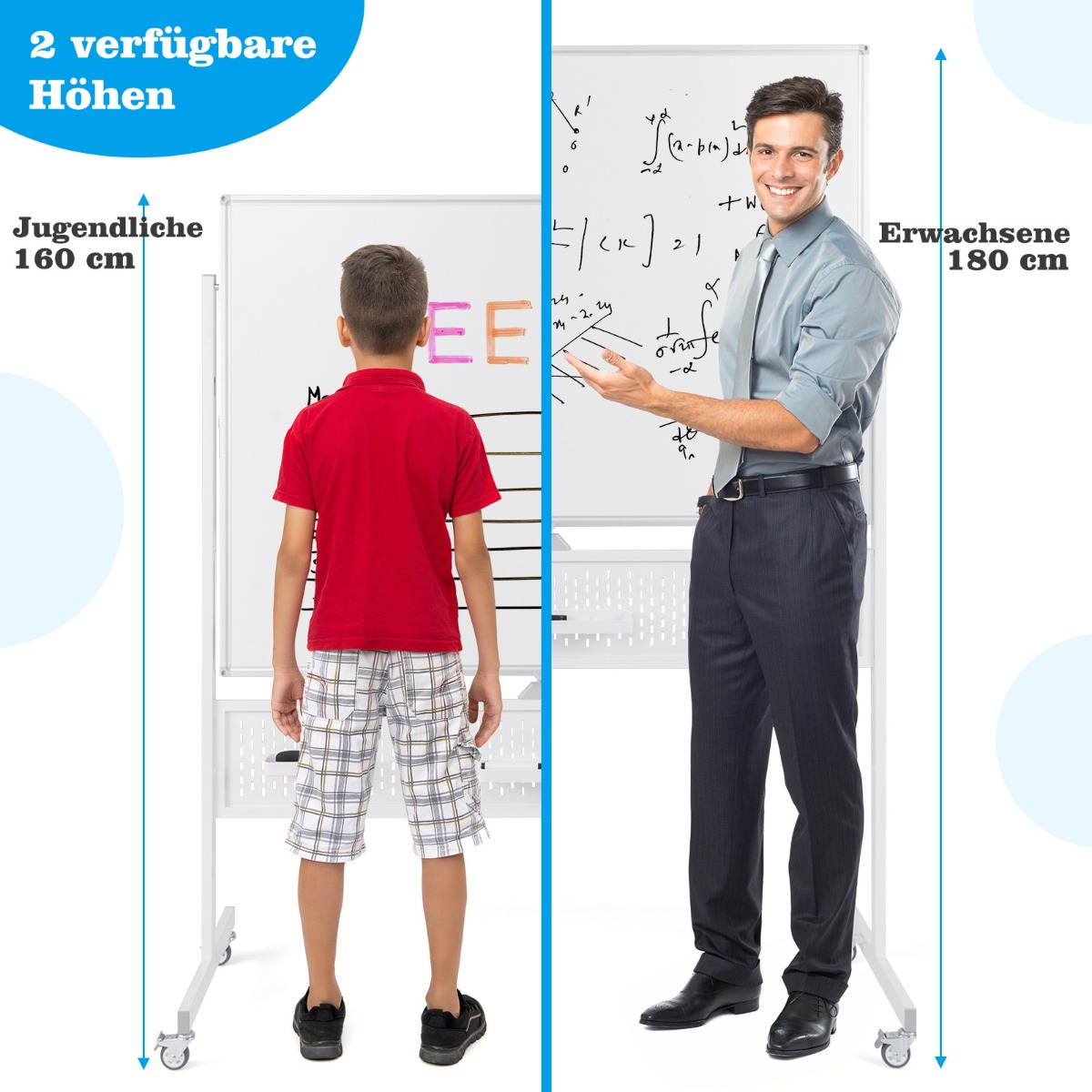 Costway Διπλής Όψης Κινητός Πίνακας 120x90 cm με Ρόδες & Βάση CB10728WH