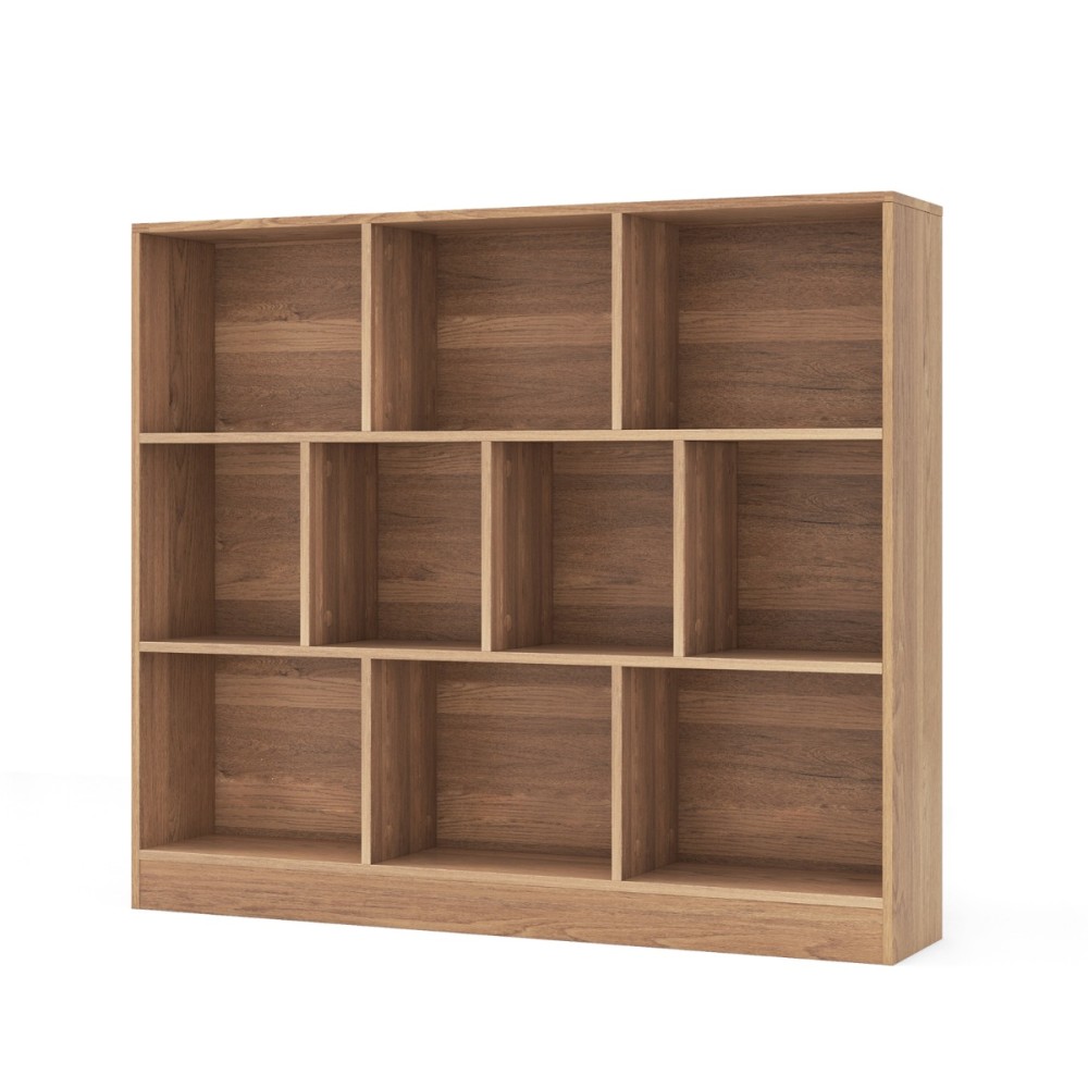 Costway Ράφι Βιβλιοθήκης 3 Επιπέδων με 10 Θέσεις 120 x 24 x 104 cm Φυσικό Χρώμα CB10747NA