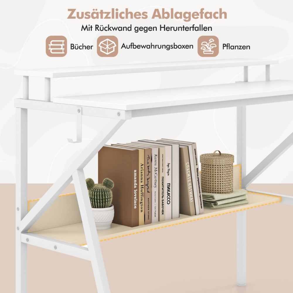 Costway Λευκό Γραφείο με Ράφι και Βάση Οθόνης 100 x 50 cm CB10771WH