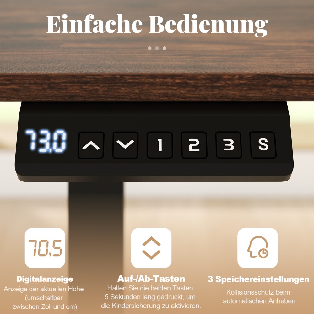 Costway Ηλεκτρικό Ρυθμιζόμενο Γραφείο 120 x 60 cm με Γάντζο σε Ρουστίκ Καφέ Χρώμα CB10905DE-CF