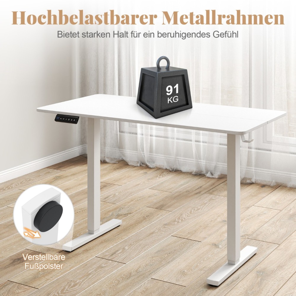 Costway Ηλεκτρικό Ρυθμιζόμενο Γραφείο 120 x 60 cm με Άγκιστρο - Λευκό CB10905DE-WH