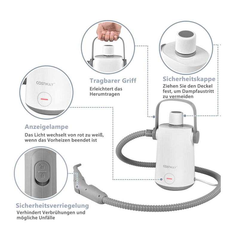 Ατμοκαθαριστής Χειρός 1000 W Costway ES10340DE-GR