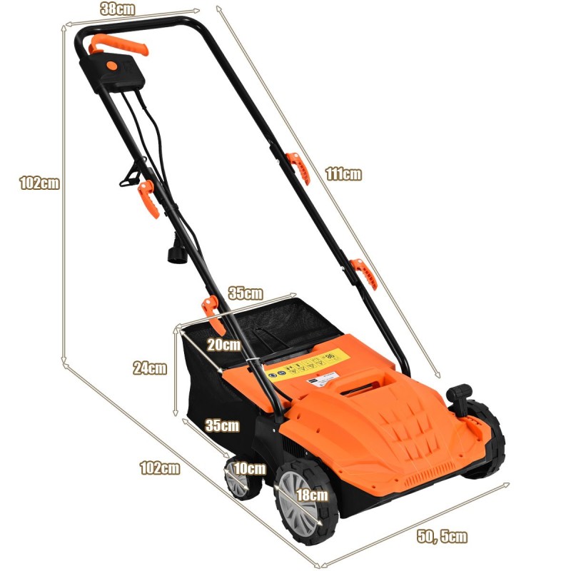 Costway  Επαναφορτιζόμενος Ηλεκτρικός Εξαεριστήρας Γκαζόν 2-σε-1 με Ρυθμιζόμενο Ύψος και Σάκο Συλλογής 30 Λίτρων ET1414DE-OR