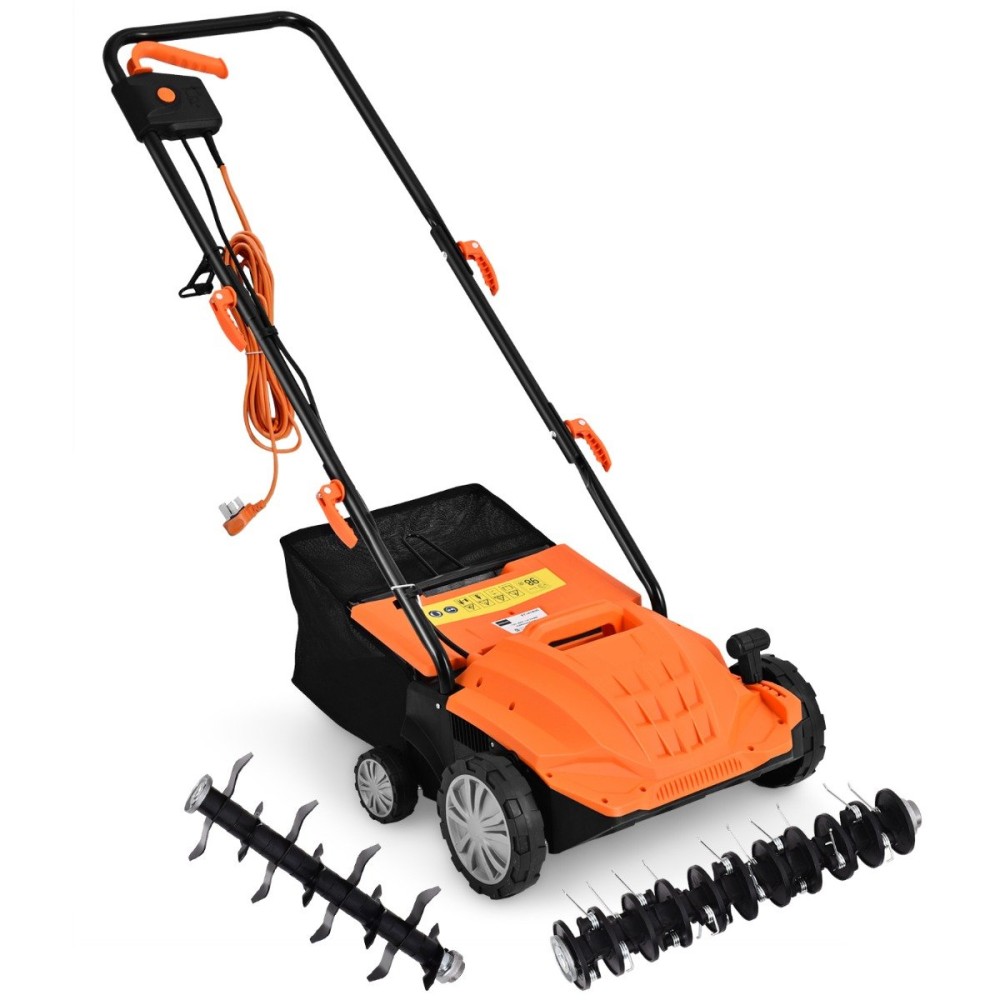 Costway  Επαναφορτιζόμενος Ηλεκτρικός Εξαεριστήρας Γκαζόν 2-σε-1 με Ρυθμιζόμενο Ύψος και Σάκο Συλλογής 30 Λίτρων ET1414DE-OR