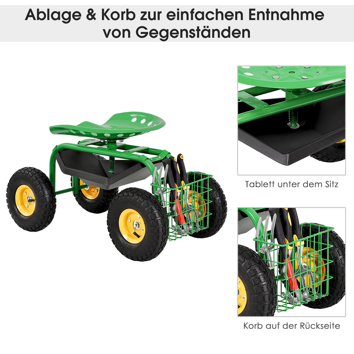 Costway Περιστρεφόμενο Κάθισμα Κήπου με Ρόδες και Ρυθμιζόμενο Ύψος GT3449GN