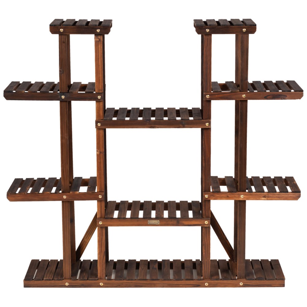 Costway Ξύλινη 9-επίπεδη βάση φυτών 125 x 25 x 114 cm Καφέ GT3517