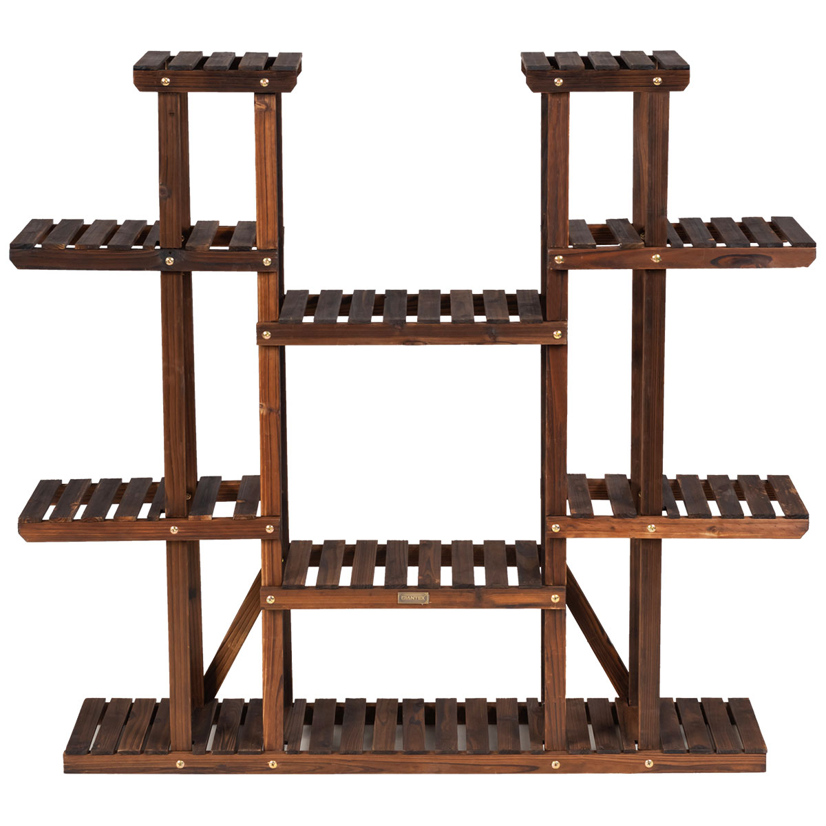Costway Ξύλινη 9-επίπεδη βάση φυτών 125 x 25 x 114 cm Καφέ GT3517