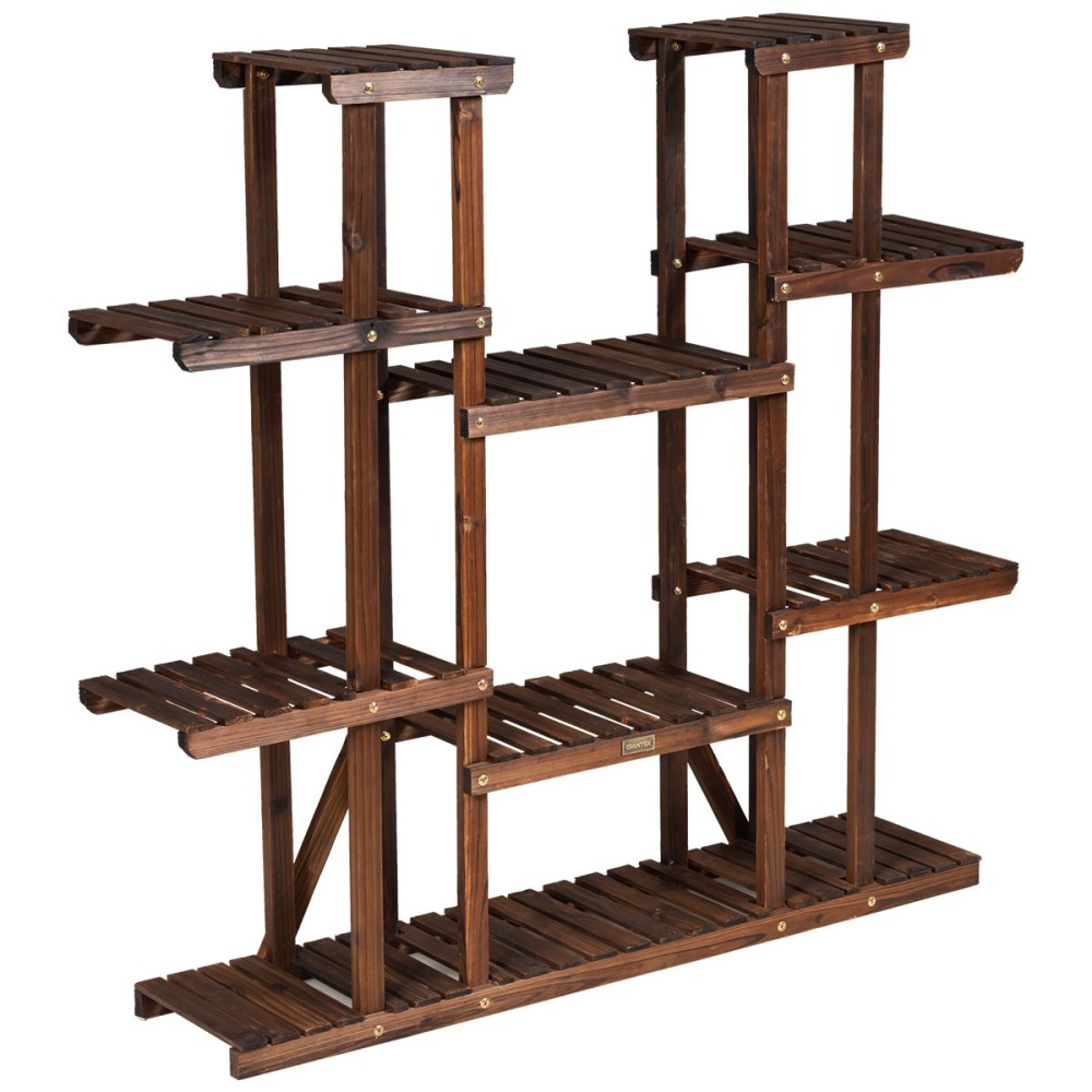 Costway Ξύλινη 9-επίπεδη βάση φυτών 125 x 25 x 114 cm Καφέ GT3517
