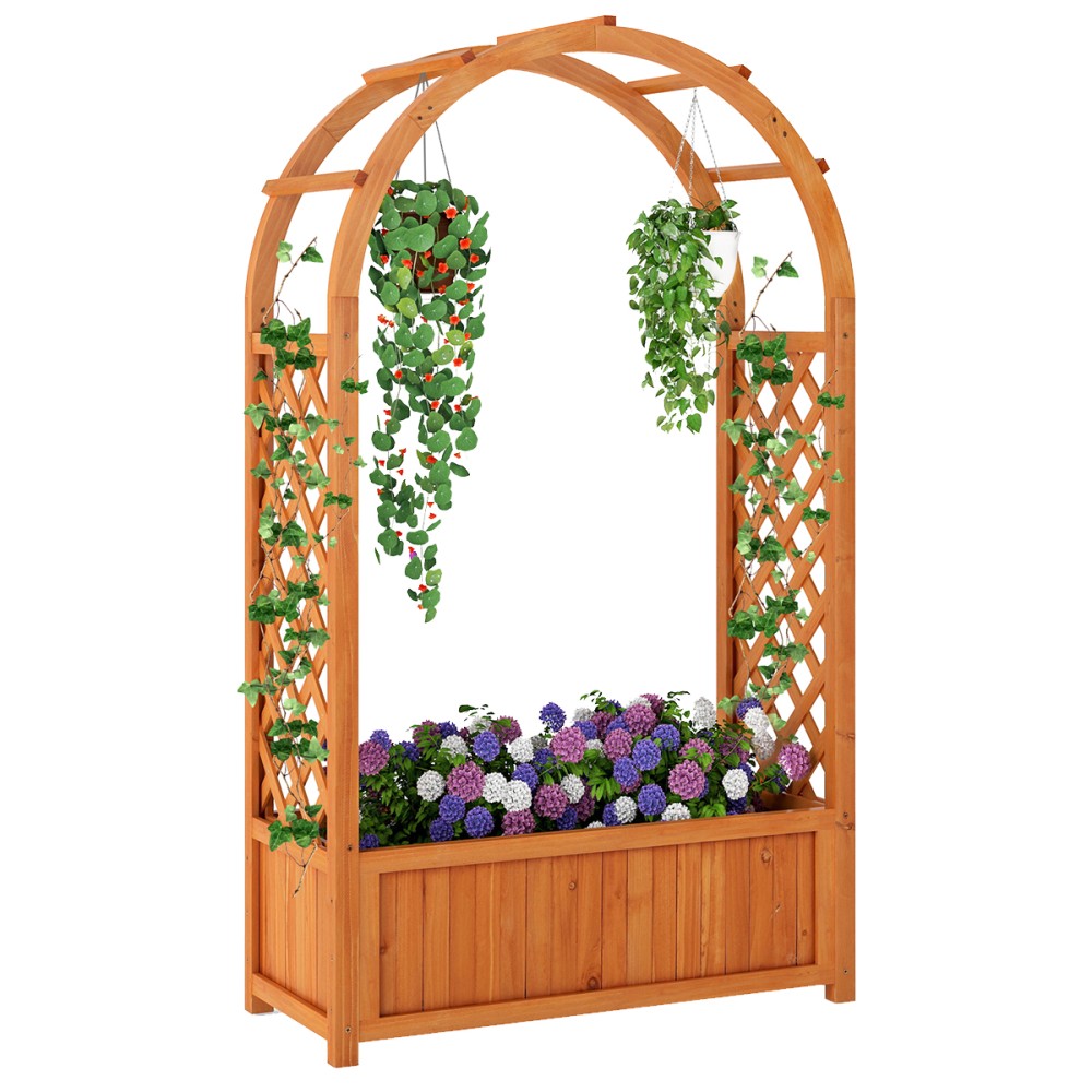 Costway Κασπώ Ξύλινο με Πέργκολα και Σπίτο για Τριαντάφυλλα 83 x 36 x 146 εκ Καφέ GT4442CF