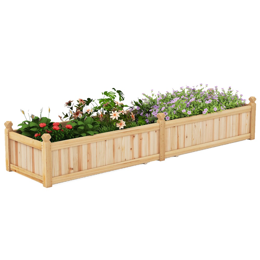 Costway Ξύλινο Υπερυψωμένο Παρτέρι με Διάτρητη Μεμβράνη για Κήπο 227 x 59,5 x 40 cm GT4445NA