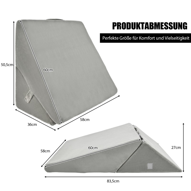 Costway  Ρυθμιζόμενο μαξιλάρι σφήνας αφρού μνήμης Γκρι 58 x 50,5 x 36 εκ HT1141GR
