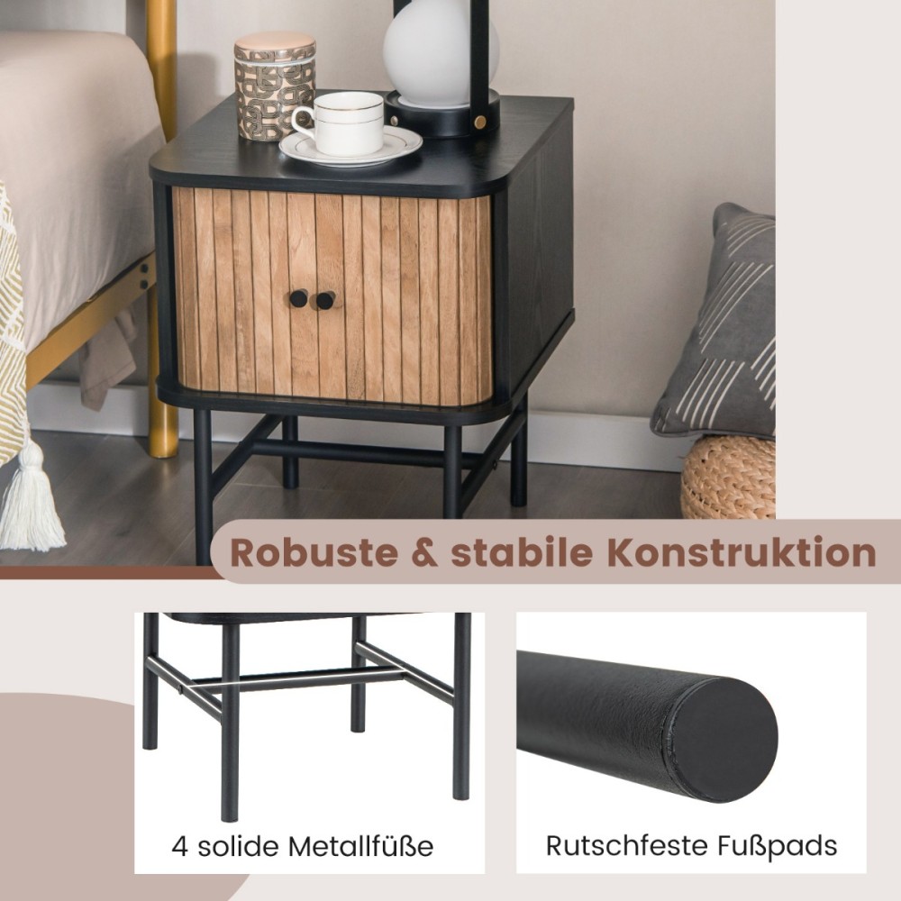 Costway Σύγχρονο Κομοδίνο με Συρόμενες Πόρτες 40 x 39 x 49 εκ. σε Μαύρο Χρώμα HU10557BK