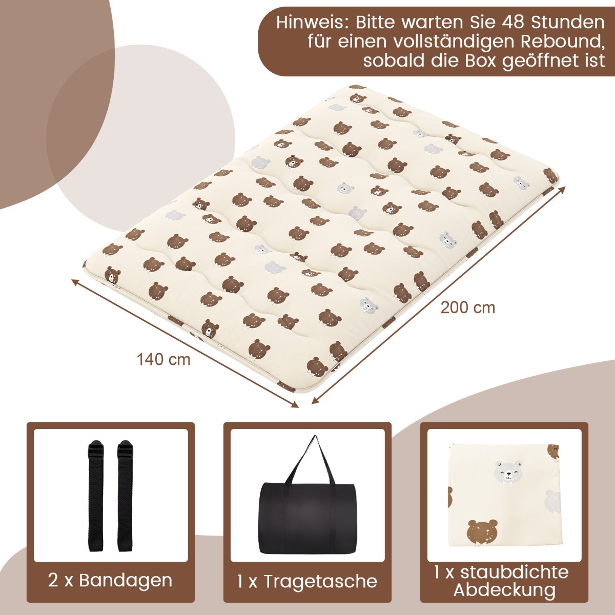 Costway Πολυλειτουργικό Στρώμα 140 x 200 cm  Futon με Αφαιρούμενο Κάλυμμα και Τσάντα Μεταφοράς HU10922CF-D