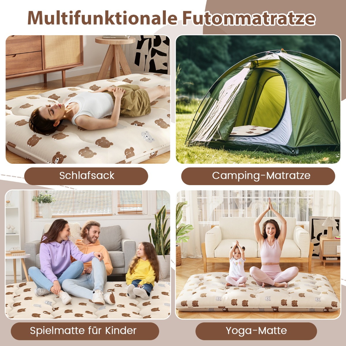 Costway Πολυλειτουργικό Στρώμα 140 x 200 cm  Futon με Αφαιρούμενο Κάλυμμα και Τσάντα Μεταφοράς HU10922CF-D