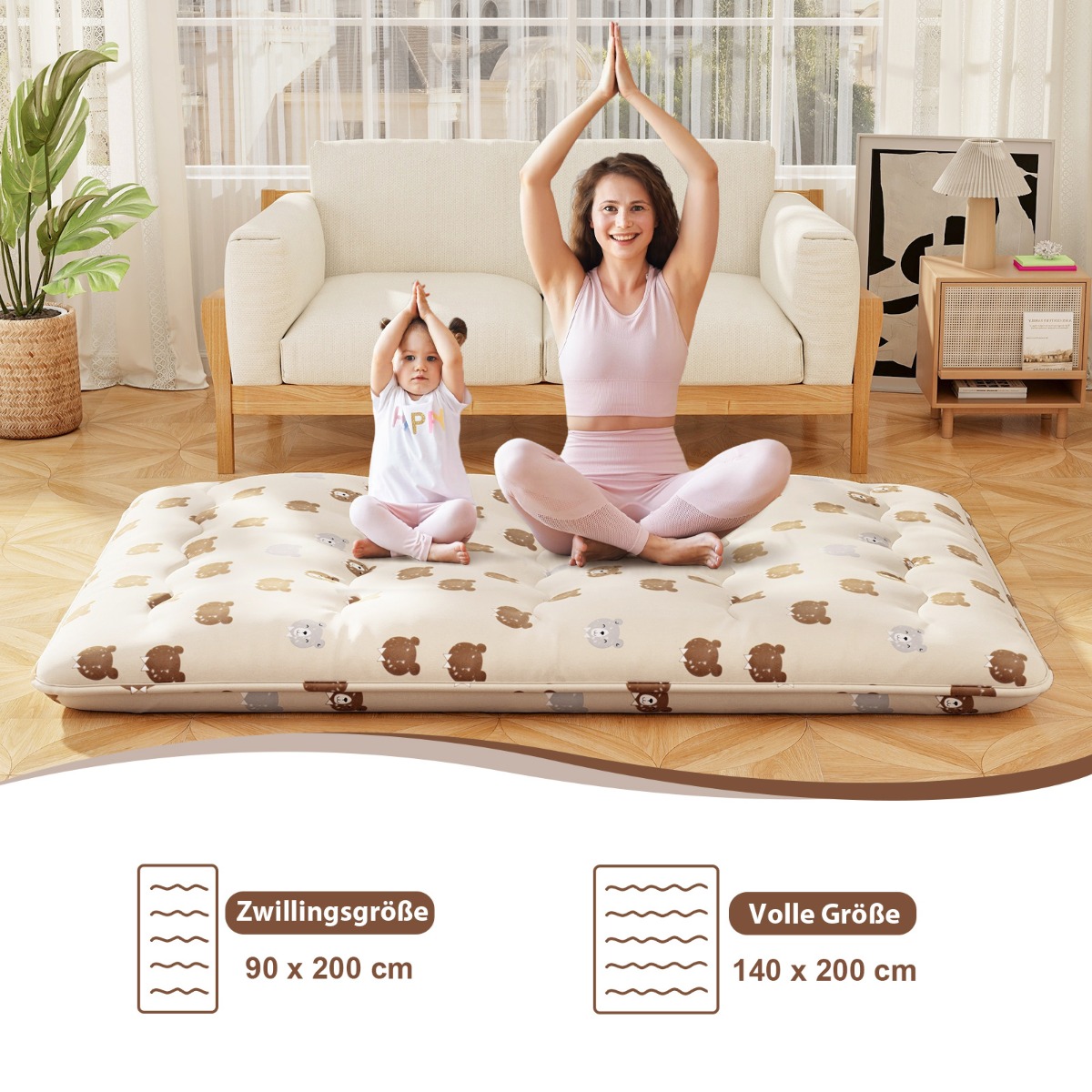 Costway Πολυλειτουργικό Στρώμα 140 x 200 cm  Futon με Αφαιρούμενο Κάλυμμα και Τσάντα Μεταφοράς HU10922CF-D