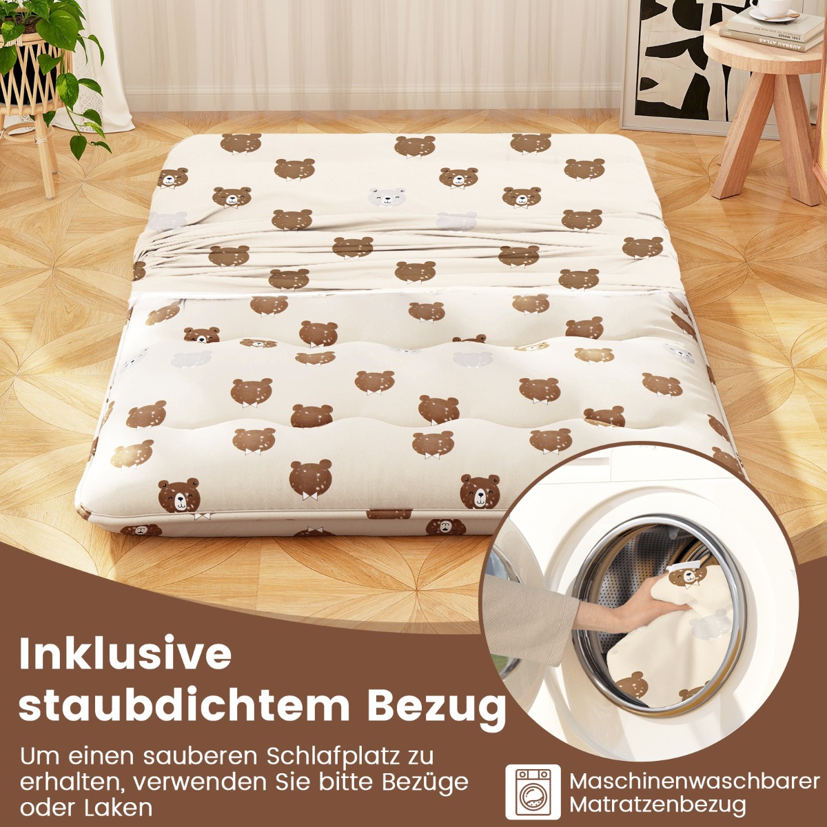 Costway Πολυλειτουργικό Στρώμα 140 x 200 cm  Futon με Αφαιρούμενο Κάλυμμα και Τσάντα Μεταφοράς HU10922CF-D
