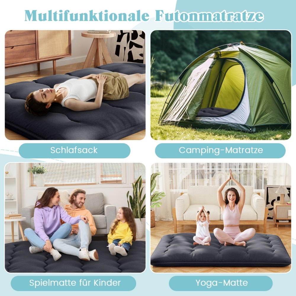 Costway Ιαπωνικό Φουτόν Με Πλενόμενο Κάλυμμα & Τσάντα, Μαύρο 140 x 200 cm HU10922DK-D