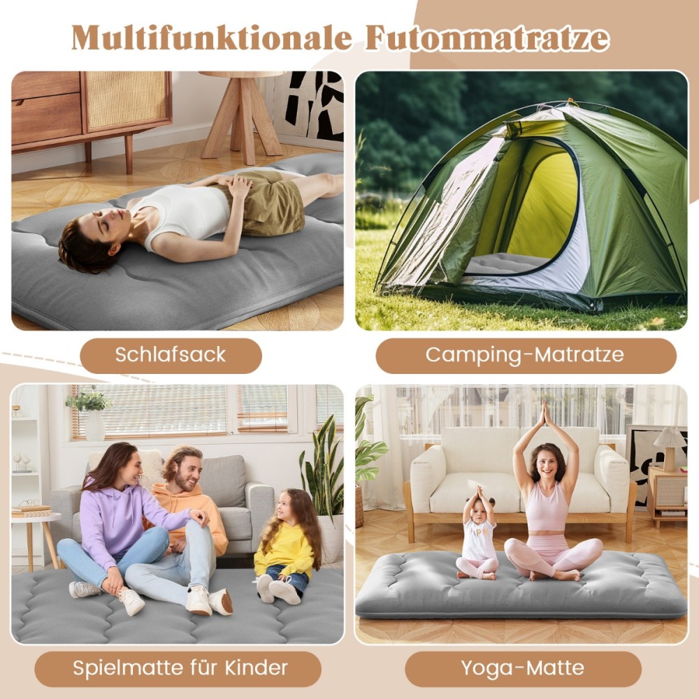 Costway Φουτόν Τατάμι Γκρι 90 x 200 cm με Πλενόμενο Κάλυμμα & Τσάντα Μεταφοράς HU10922GR-T