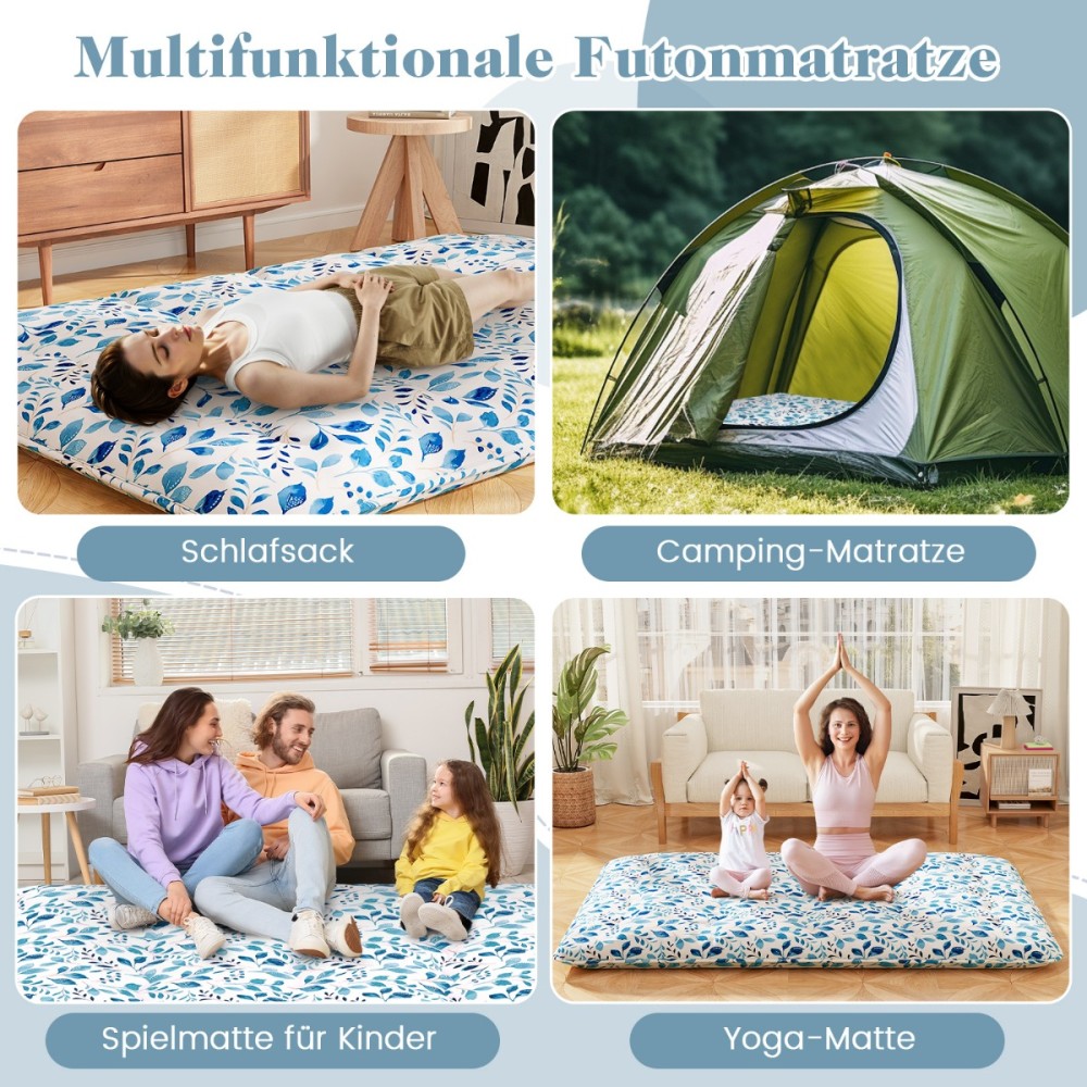 Costway Στρώμα Ιαπωνικό Φουτόν με Πλένεται Κάλυμμα & Θήκη Μεταφοράς 140x200cm Πράσινο HU10922LS-D