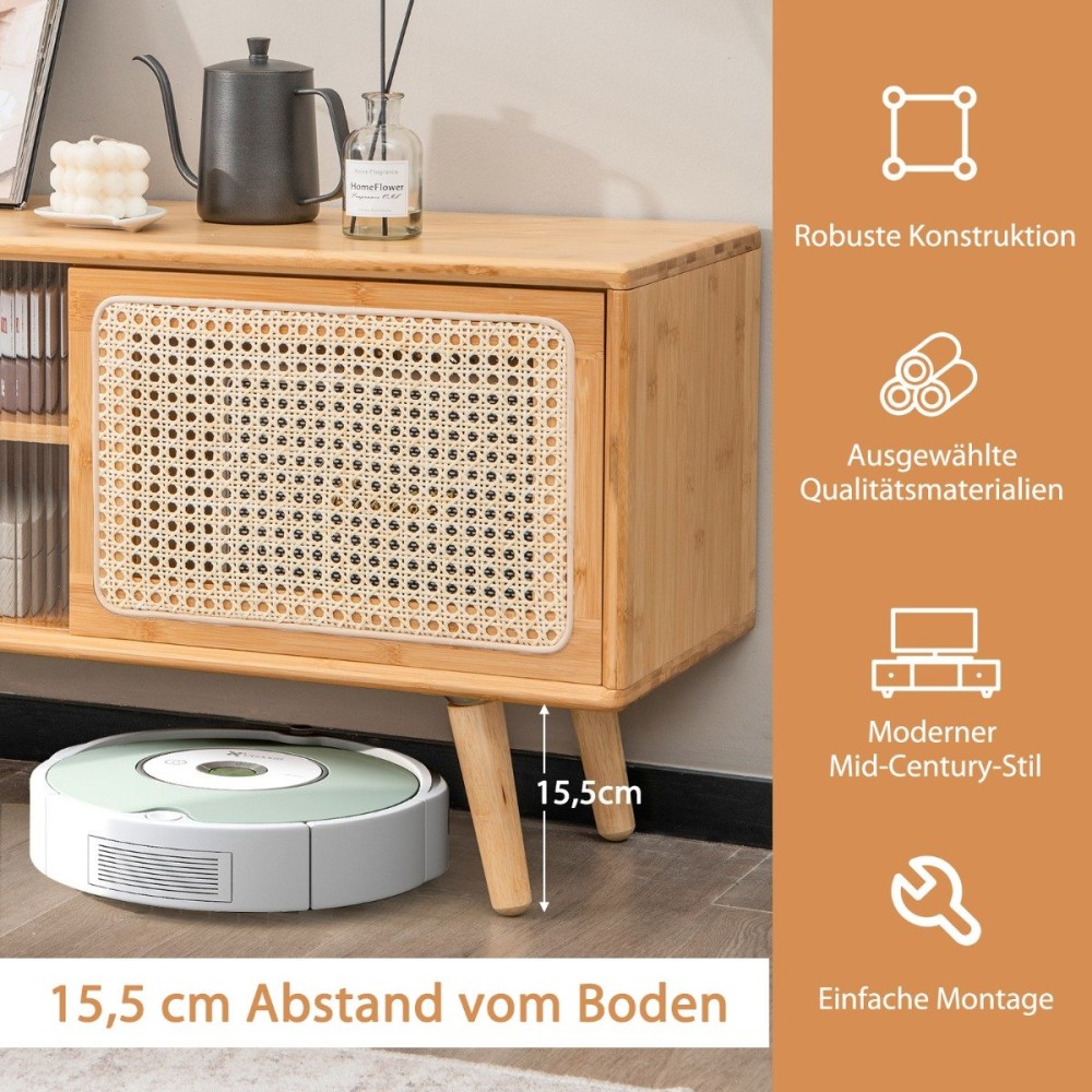 Costway  Μοντέρνα Κονσόλα Τηλεόρασης Μέσης Αιώνας με Ρυθμιζόμενα Ράφια και Φυσικό Μπαμπού Φινίρισμα HV10404NA