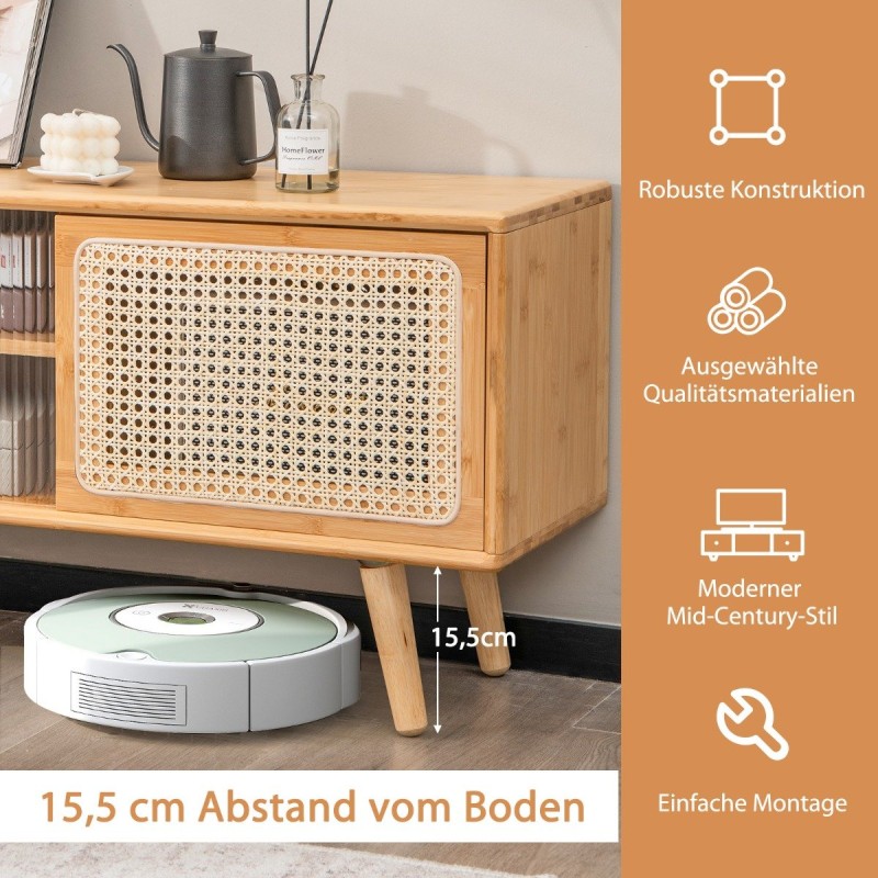 Costway  Μοντέρνα Κονσόλα Τηλεόρασης Μέσης Αιώνας με Ρυθμιζόμενα Ράφια και Φυσικό Μπαμπού Φινίρισμα HV10404NA