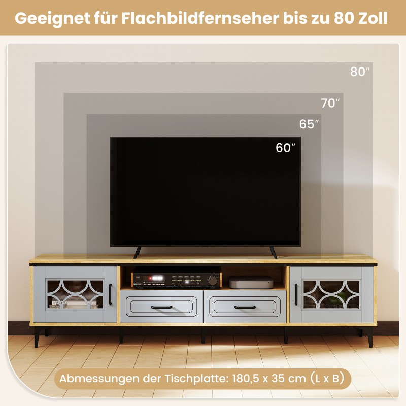 Costway Μπλε Μπαμπού Lowboard TV Schrank με 2 Συρτάρια & 2 Πόρτες για Τηλεοράσεις έως 80 ίντσες HV10745DE-OG+