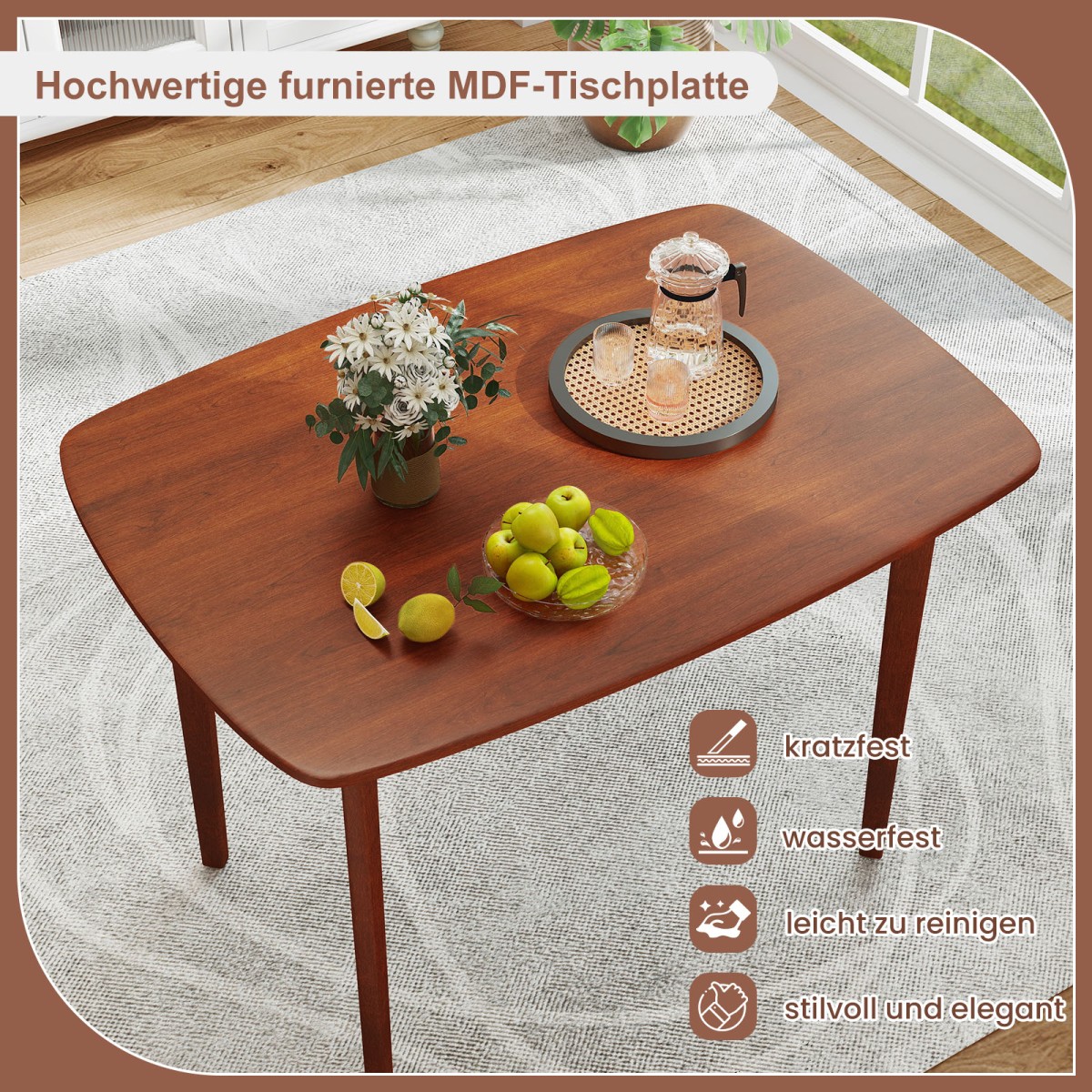 Costway Ορθογώνιο Τραπέζι Κουζίνας για 2-4 Άτομα με Ανθεκτικά Πόδια από Ξύλο Καουτσούκ HV10787WT