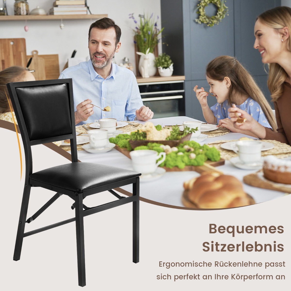 Costway Σετ 2 Πτυσσόμενων Καρεκλών με Μεταλλικό Σκελετό και Δερματίνη HW52161