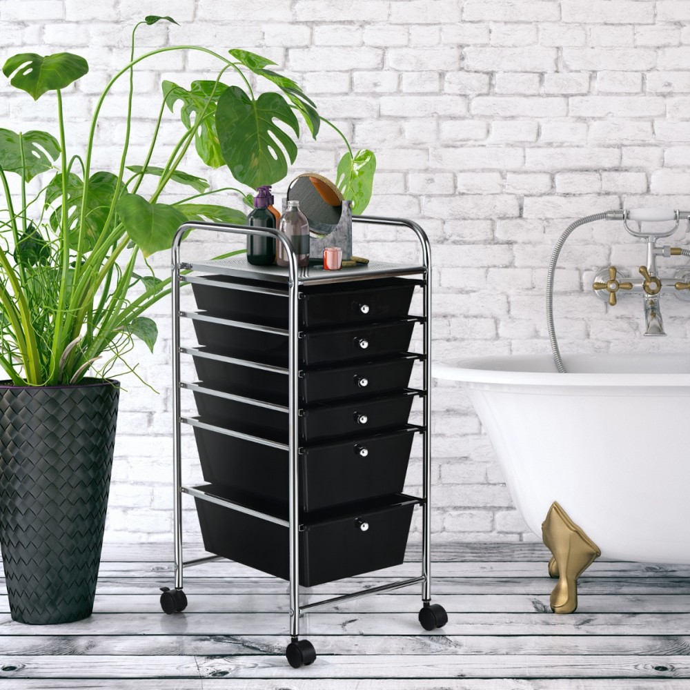Costway Κινητή Μονάδα Αποθήκευσης με 6 Συρτάρια και Μεταλλικό Πλαίσιο σε Μαύρο Χρώμα HW53824BK