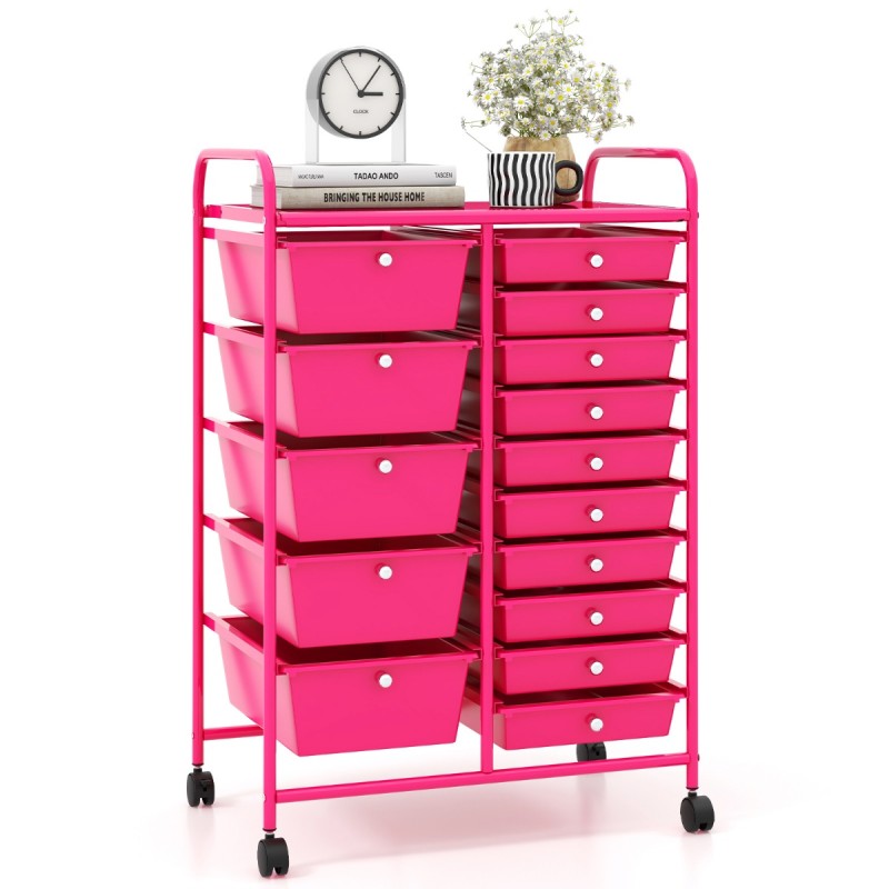 Costway  Πολυχρηστικό Καρότσι Μπάνιου με 15 Συρτάρια και Μεταλλικό Σκελετό HW53825HP