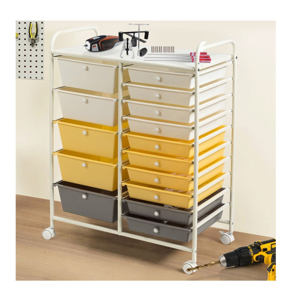 Πολυλειτουργικό Μεταλλικό Τρόλεϊ με 15 Συρτάρια 62.5 x 37 x 87 cm Costway HW53825YE