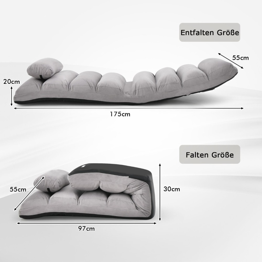Costway Πενταπλά Ρυθμιζόμενη Ξαπλώστρα με Πλάτη Αναδιπλούμενη Πολυθρόνα Χαλάρωσης 175 x 55 x 20 cm Γκρι HW53981GR